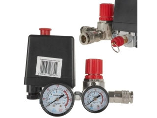 GEKO G80318 Tlakový spínač s manometry, 230V, 12 bar + rychlospojky + pojistný ventil