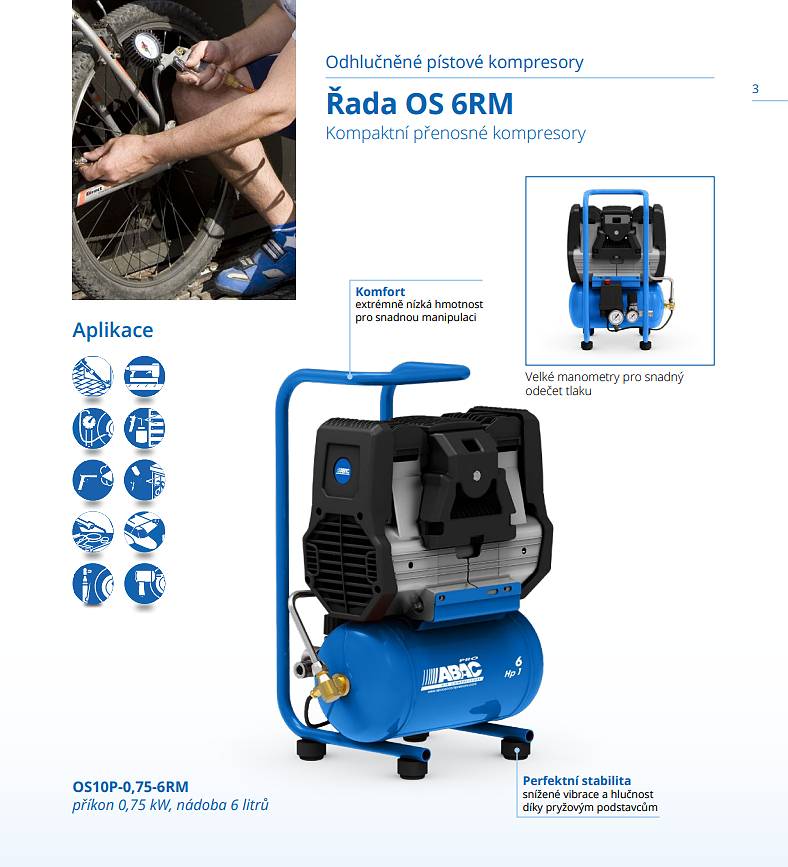 ABAC OS7P-0,55-6RM Super Silent bezolejový tichý kompresor 0,55kW