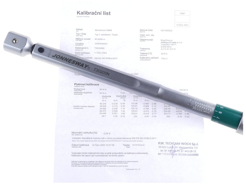 JONNESWAY T30200NS Momentový klíč 1/2" 40-200 Nm, s výměnnými plochými klíči 13-30mm