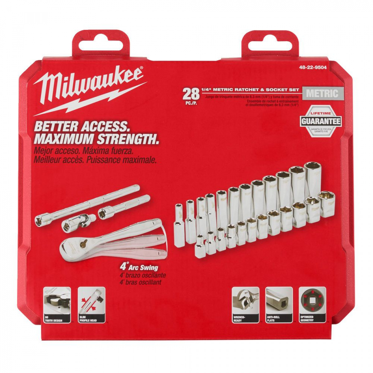 MILWAUKEE 28-DÍLNÁ SADA NÁSTRČNÝCH KLÍČŮ S RÁČNOU - 4932464943