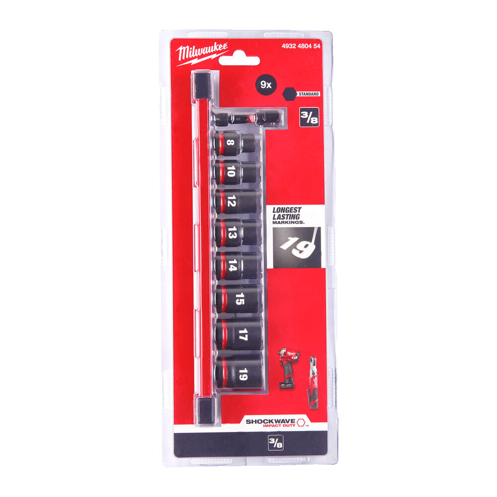 MILWAUKEE Sada průmyslových hlavic Shockwave 3/8" krátké ořechy 9ks - 4932480454