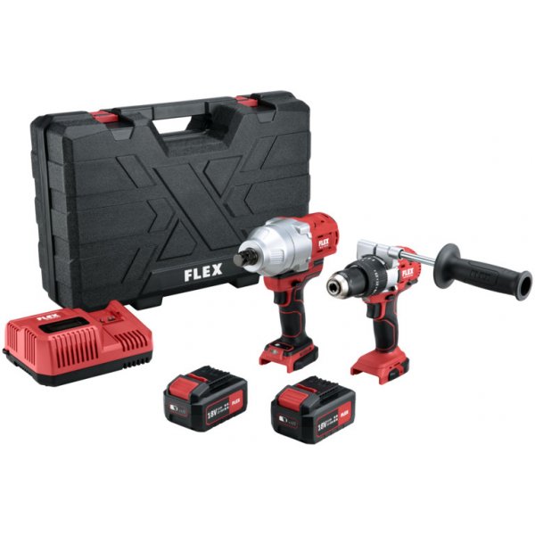FLEX PD 2G 18.0-EC FS55 aku vrtačka s příklepem + IW 3/4" 18.0-EC aku rázový utahovák + 2x 5,0Ah - 516228