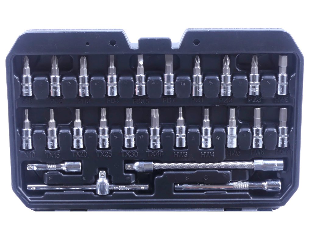 NEO tools 10-006 Gola sada 1/4", nástrčné a zástrčné hlavice, prodloužení, ráčna, 53 ks