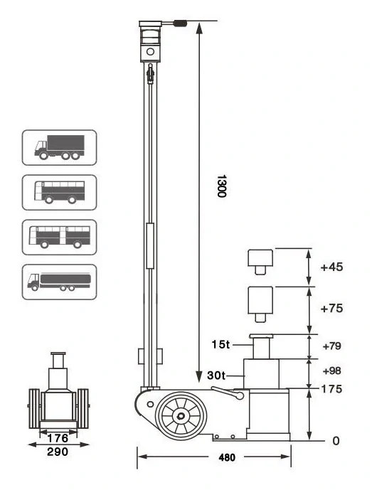 SNIT S30-2E Zvedák pneumaticko-hydraulický, 30/15t, pojízdný, dvoupístový