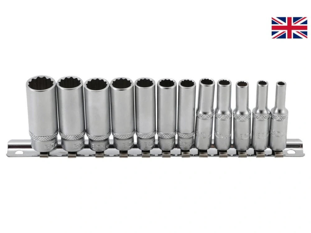 BGS 2757 Nástrčné hlavice 1/4", palcové 5/32" - 9/16", 12hranné, prodloužené, sada 12 ks