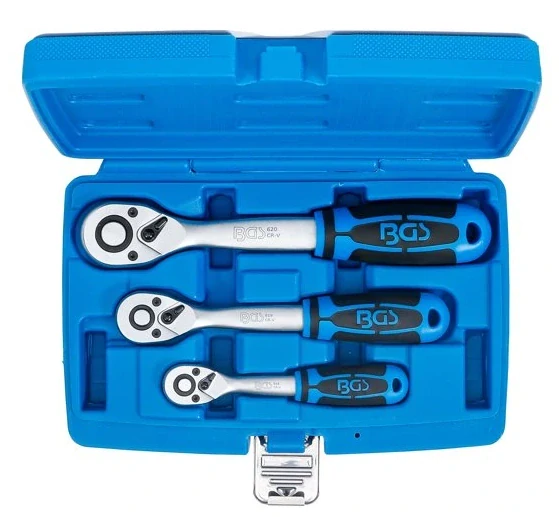 BGS 621 Přepínací ráčny 1/4", 3/8" a 1/2", 72 zubů, vyhnuté, sada 3 ks