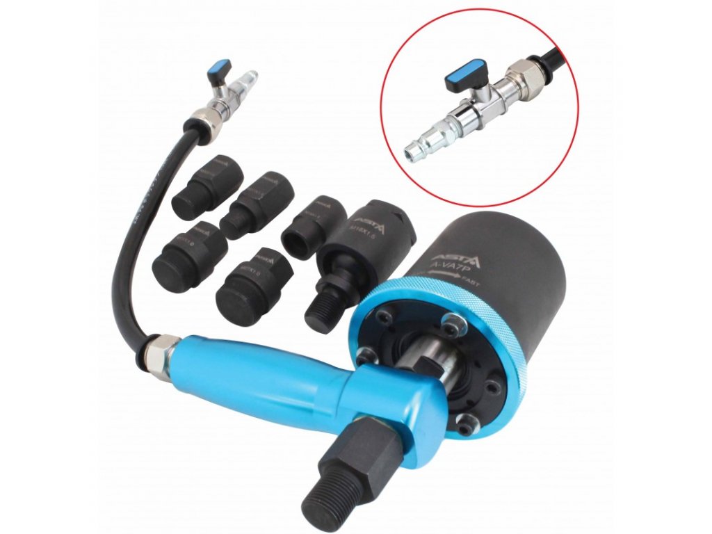 ASTA A-VA7P Pneumatický stahovák zapečených vstřikovačů, s adaptéry, 7 ks v sadě