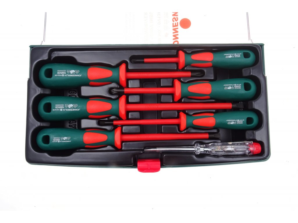 JONNESWAY DV13PP07S Elektrikářské šroubováky izolované 1000V, ploché a křížové, 7 kusů