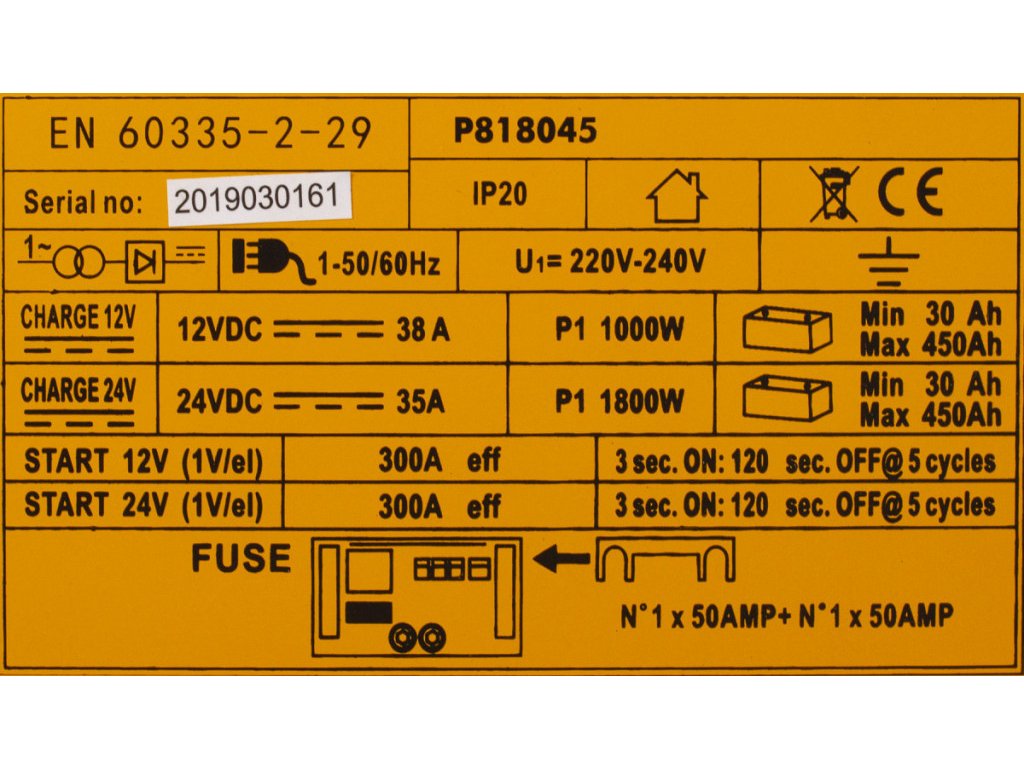 HOTECHE HTP818045 Nabíječka autobaterií - startovací zdroj 12-24 V 45 A, 30-300 Ah