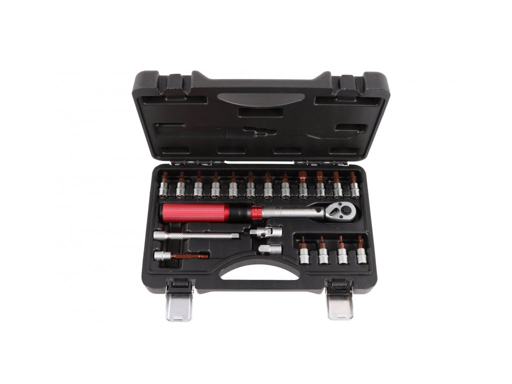 QUATROS QS59002 Momentový klíč 1/4", 2-15 Nm, přesný 3%, se zástrčnými hlavicemi, 21 ks
