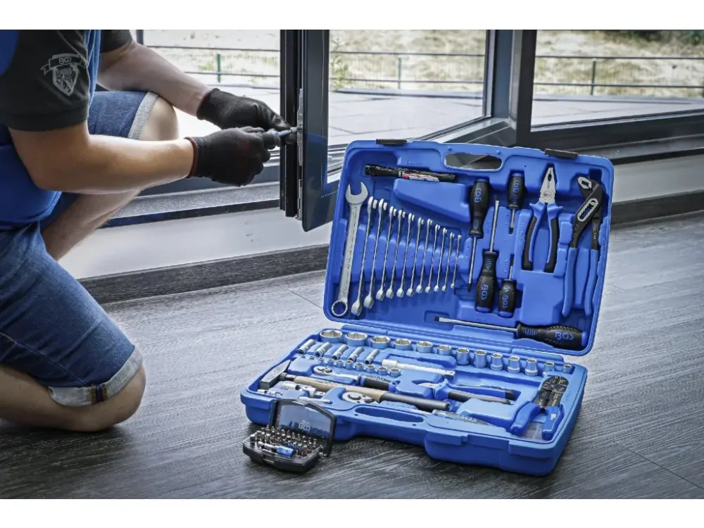 BGS 9029 Sada nářadí: gola sada 1/4" a 1/2", klíče, kleště, šroubováky, 117 dílů