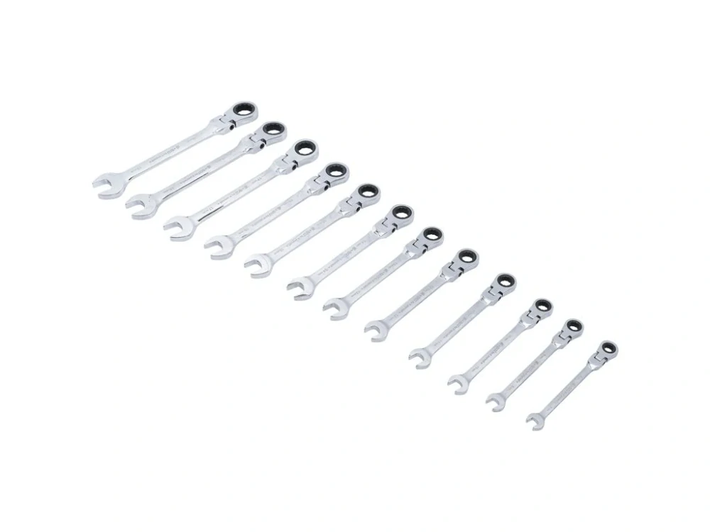 BGS 30002 Očkoploché ráčnové klíče 8-19 mm, s kloubem, sada 12 dílů v obalu