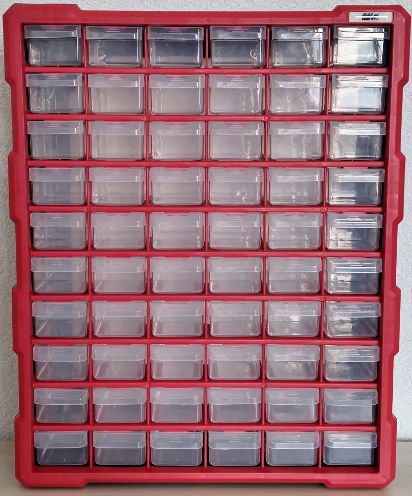 MAGG 120298 Skříňka plastová na šroubky, organizér 60 šuplíků, 470x380x160 mm