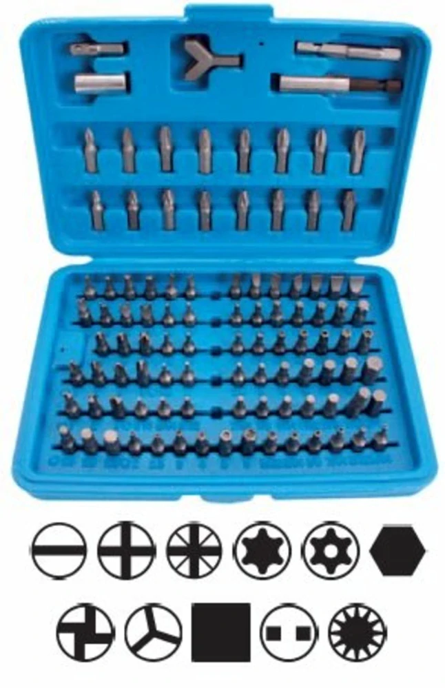 BGS 765 Bity ploché, křížové, TORX, IMBUS, XZN, aj., nástavce, sada 100 ks