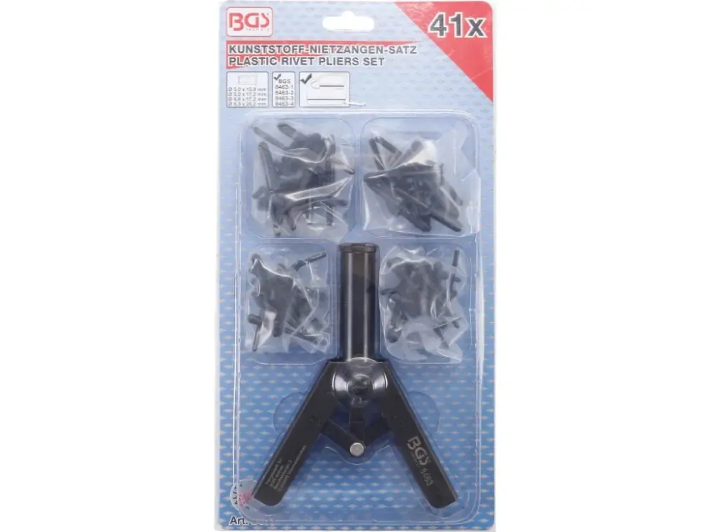 BGS 8463 Nýtovací kleště na umělohmotné nýty + 40ks nýtů 5,0 - 6,3 mm