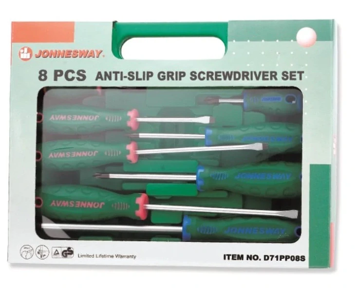 JONNESWAY D71PP08S Sada šroubováků, ploché a křížové, různé velikosti, 8 kusů