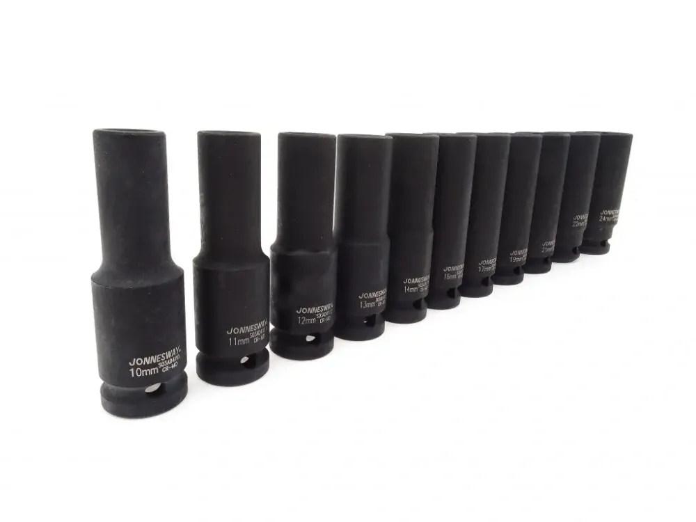 JONNESWAY S03AD4111S Sada úderových hlavic 1/2", prodloužené, 11 ks, 10-24 mm
