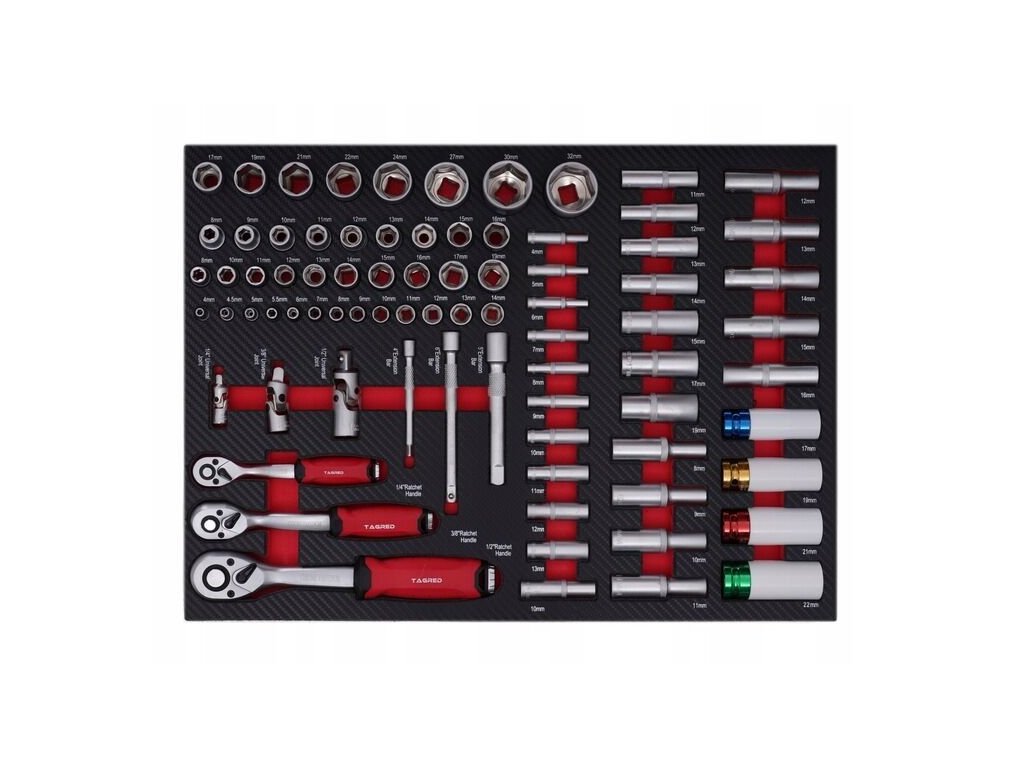 TAGRED TA217 Dílenská montážní vozík vybavený, 298 ks nářadí, 7 zásuvek