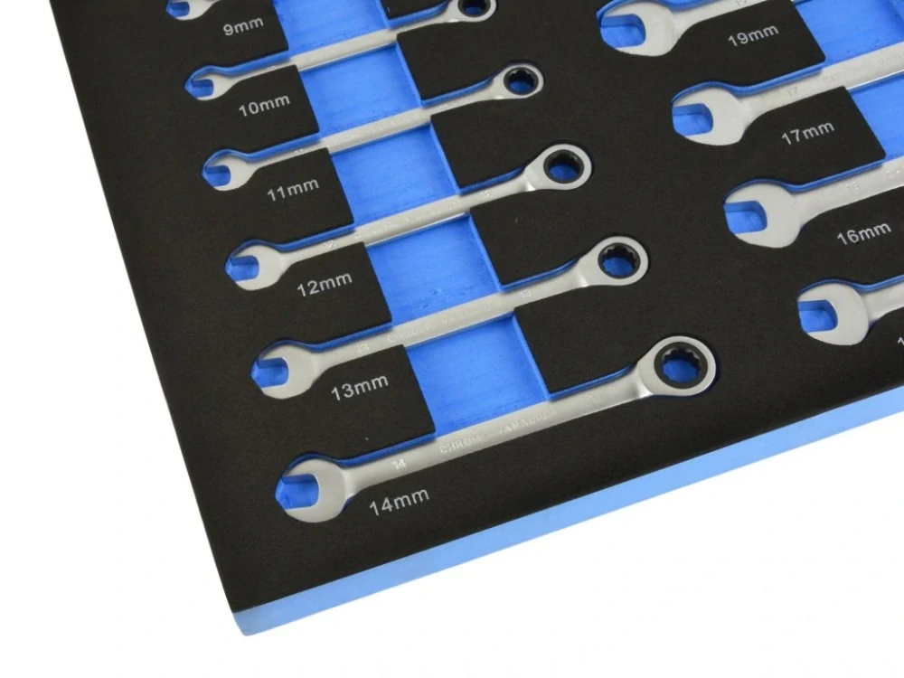 GEKO G10833C Pěnový modul, 52x38 cm - očkové ráčnové klíče 8-22 mm, 13 ks
