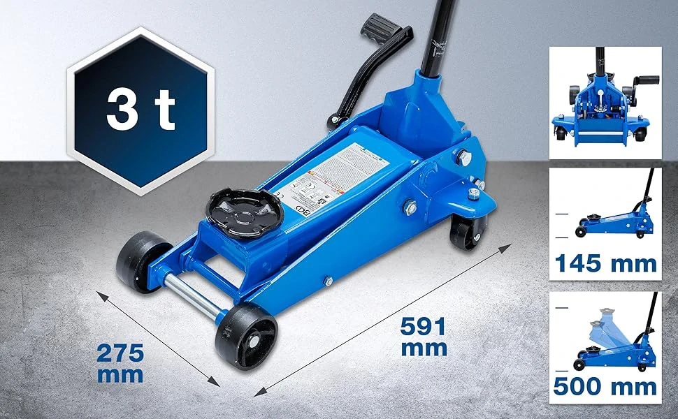 BGS 9251 Pojízdný hydraulický zvedák 3 t s pedálem pro rychlý zdvih (145-500 mm)
