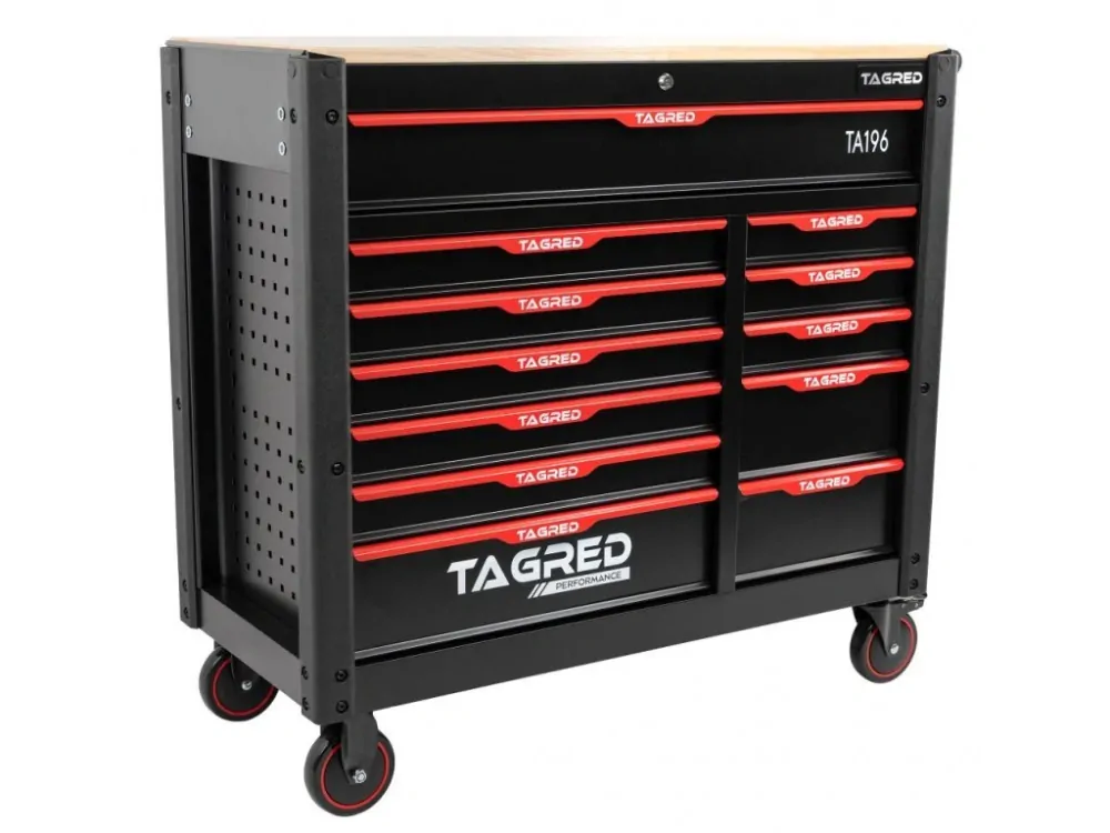 TAGRED TA196 Dílenský vozík, vybavený, dřevěná deska, 12 zásuvek, 541 ks nářadí