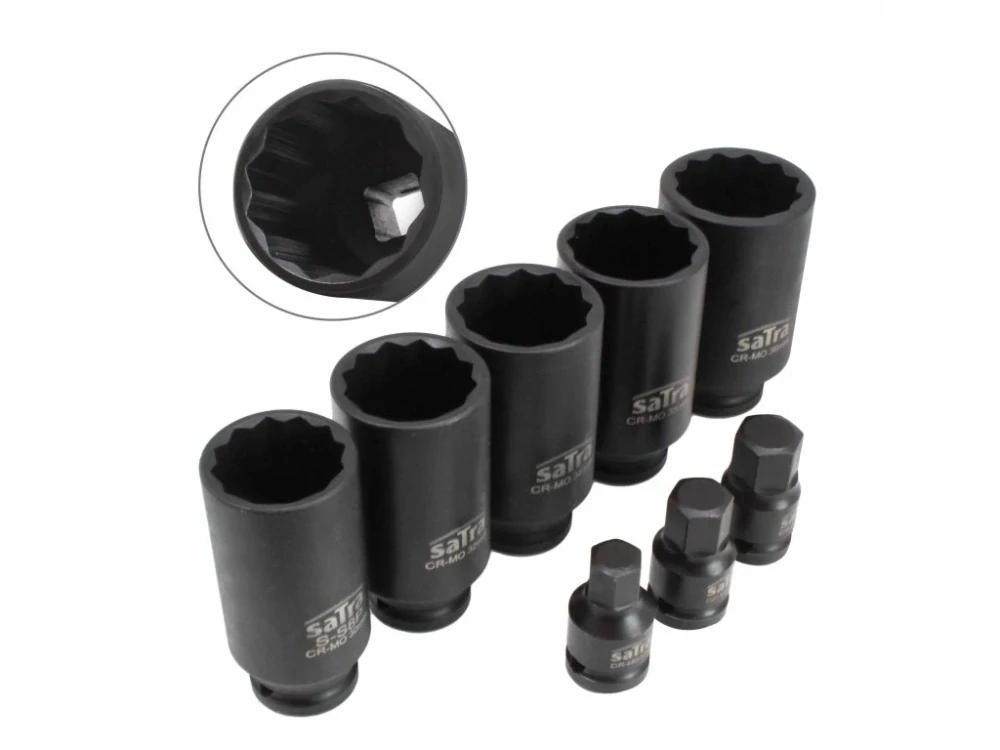 SATRA S-S8P Hlavice na hnací hřídele, úderové, 1/2", 12hran, 30-36 mm, imbus 14-19 mm, 8 ks