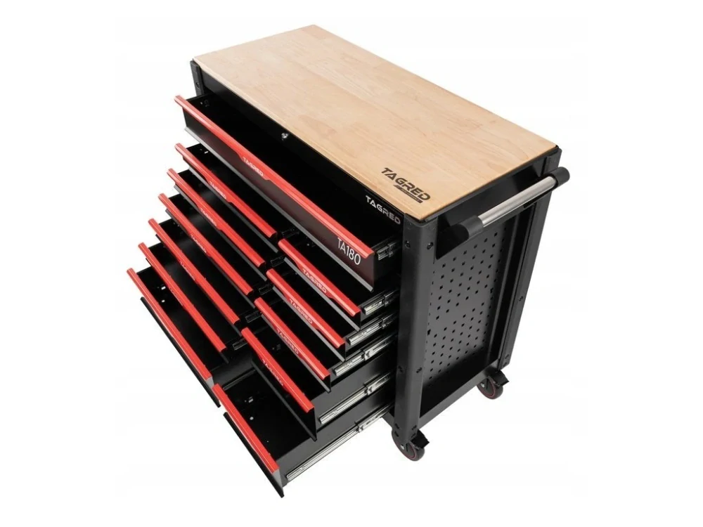 TAGRED TA180 Dílenský vozík, nevybavený, velký, 12 zásuvek, dřevěná deska
