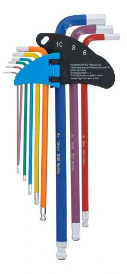BGS 74453 Zástrčné klíče Imbus s kuličkou 1,5-10 mm, vícebarevné, extra dlouhé, 9 ks