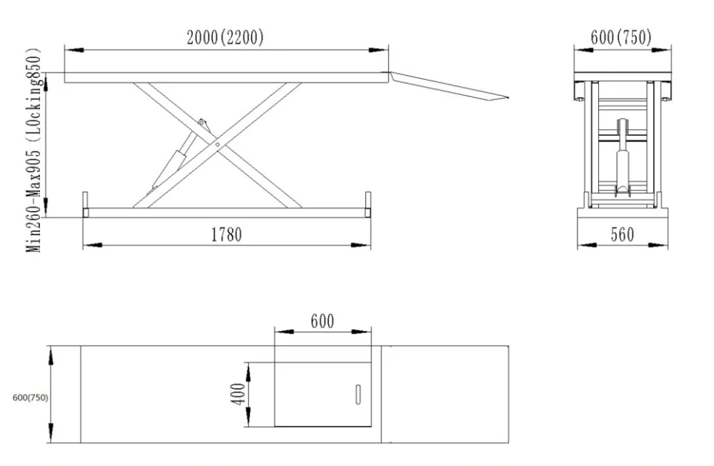 MDtools QYK-ML600 Motocyklový nůžkový zvedák, elektrohydraulický, nosnost 600 kg