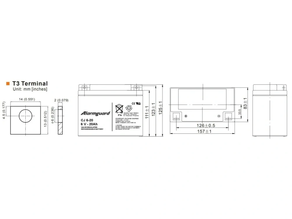 Alarmguard CJ6-20 6V/20Ah záložní akumulátor