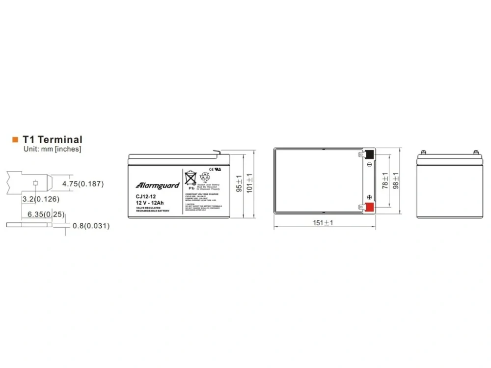 Alarmguard CJ12-12 12V/12Ah záložní akumulátor