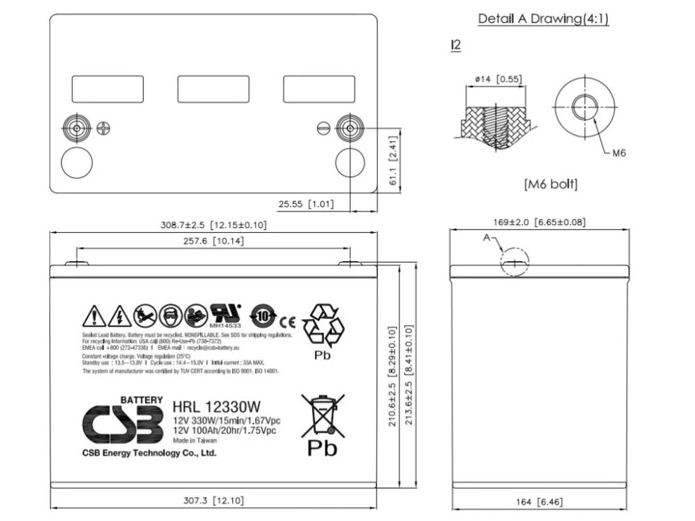 CSB HRL12330W FR (12V/101Ah/20hod.) záložní akumulátor