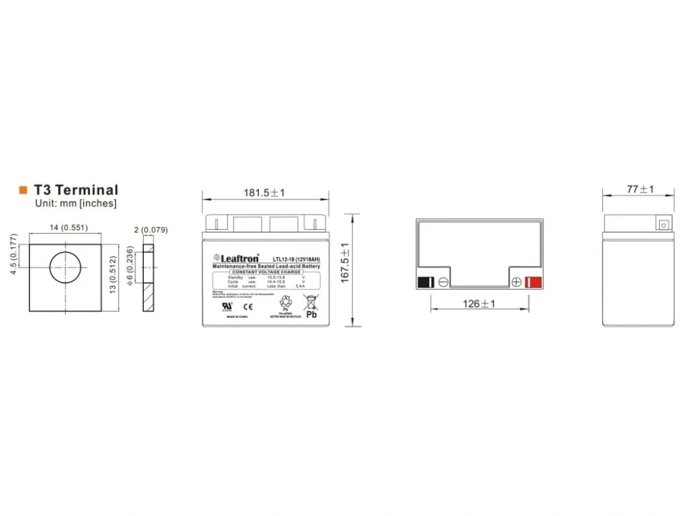 Leaftron LTL12-18 (12V/18Ah) záložní, bezúdržbový, akumulátor