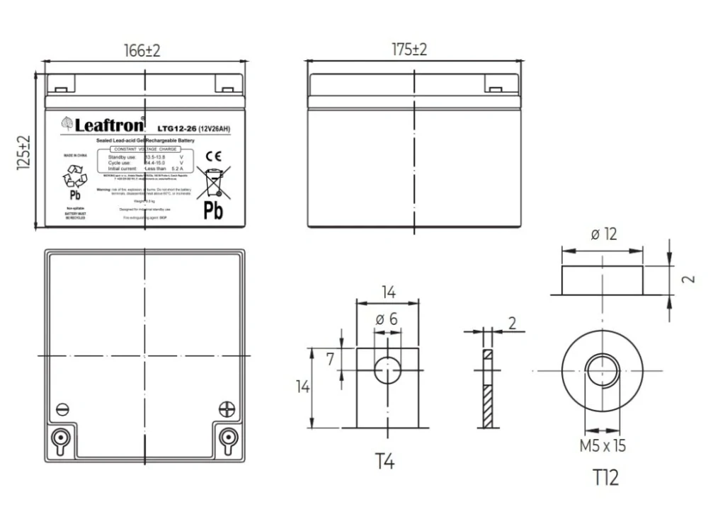 Leaftron LTG12-26 gelový záložní, bezúdržbový, akumulátor 12V/26Ah