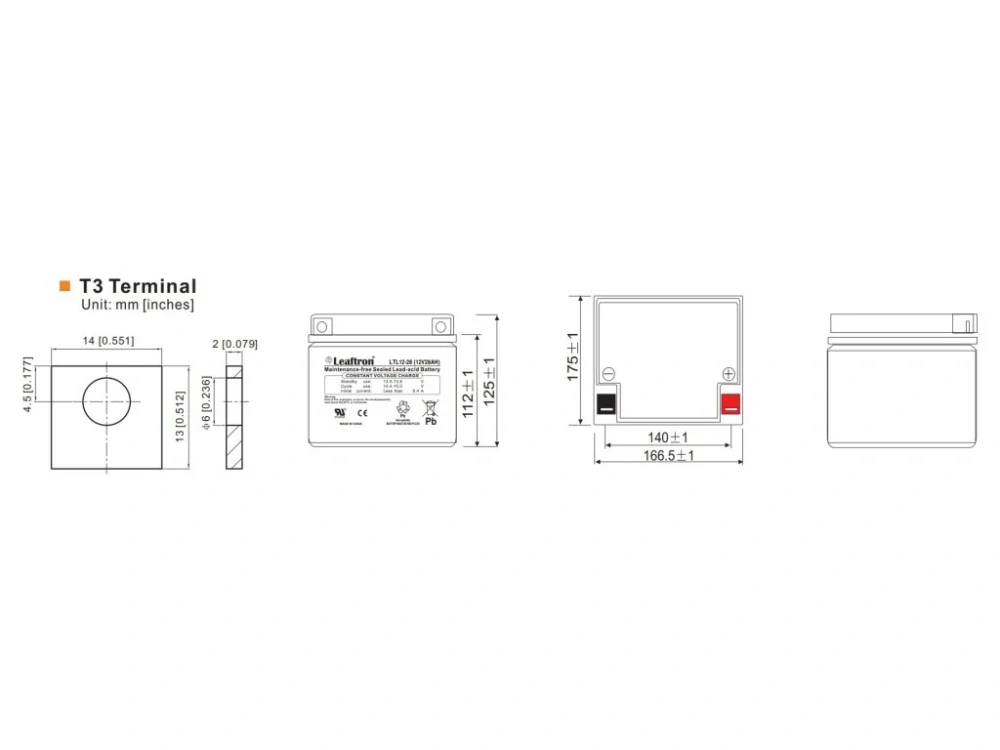 Leaftron LTL12-28 (12V/28Ah) záložní, bezúdržbový, akumulátor