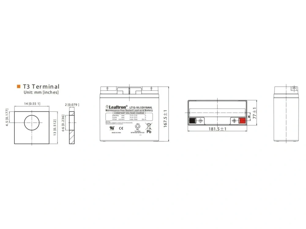 Leaftron LT12-18 (12V/18Ah) záložní, bezúdržbový, akumulátor