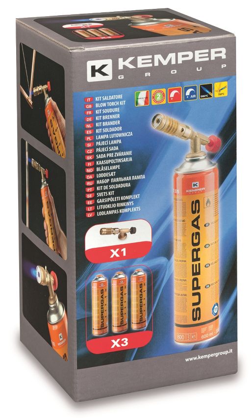 KEMPER KG1047SET Hořák pájecí + 3x SUPERGAS plynová kartuše 600 ml (330 g)