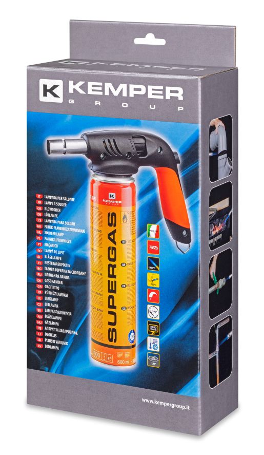 KEMPER KG820AKIT Pájecí hořák piezo + SUPERGAS plynová kartuše 600 ml (330 g)