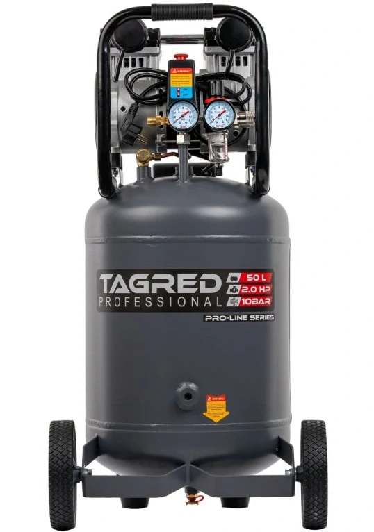 TAGRED TA3396 tichý bezolejový vertikální kompresor s odlučovačem 50l, 230V, 2 písty, 2HP, 10bar