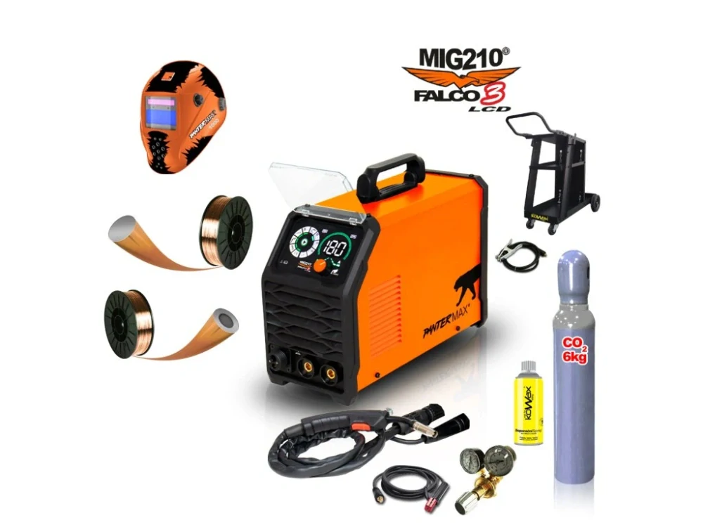 PANTERMAX MIG210FALCO 3! invertorová svářečka MIG/MMA, TIG SET 4 + KUKLA + VOZÍK + LAHEV CO2