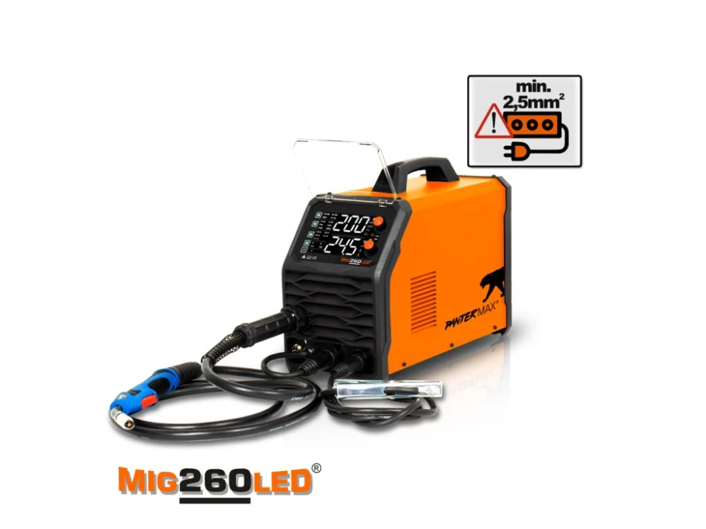 PANTERMAX MIG260LED SET 4BL svářecí invertor MIG/MMA/TIG + VOZÍK + DRÁT + VENTIL + KUKLA