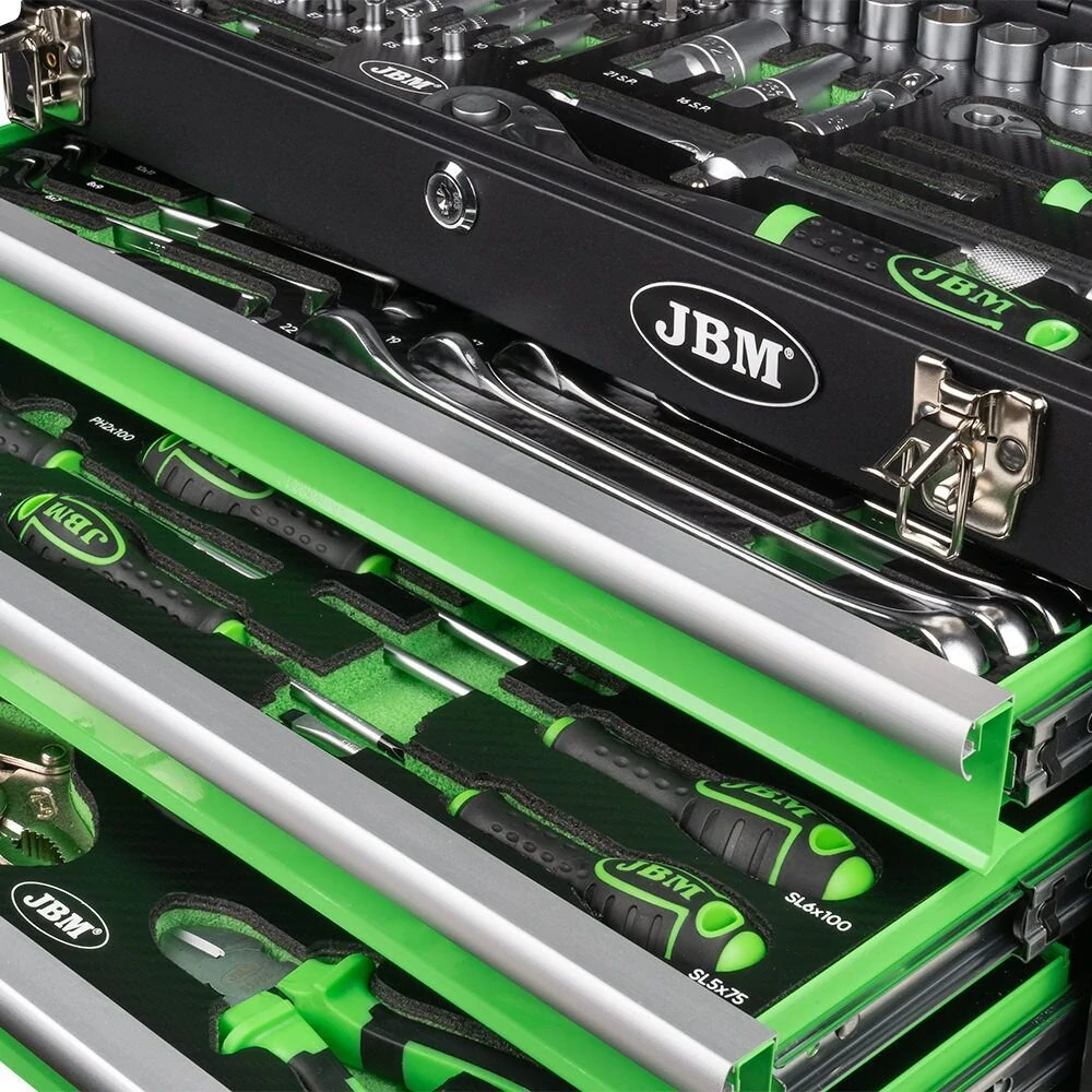 JBM 54261 Box kovový s nářadím 143 kusů, se 3 zásuvkami