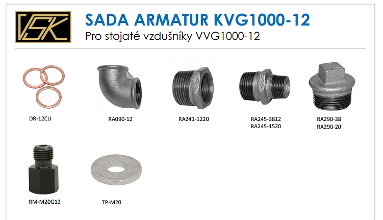 VVG2-1000-12A galvanizovaný vzdušník stojatý 1000 litrů - osazený armaturami