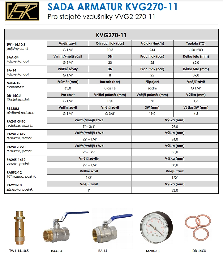 VVG2-270-11A galvanizovaný vzdušník stojatý 270 litrů - osazený armaturami