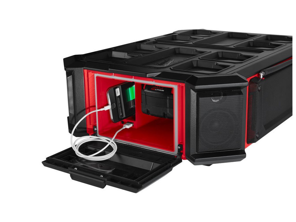 MILWAUKEE M18 PRCDAB+-0 AKU rádio/nabíječka PACKOUT DAB+, FM/AM, Bluetooth, USB, 40W (bez aku)