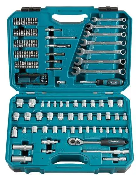 MAKITA E-06616 gola sada, sada bitů a nástrčkových klíčů s ráčnou v kufru - 120 ks