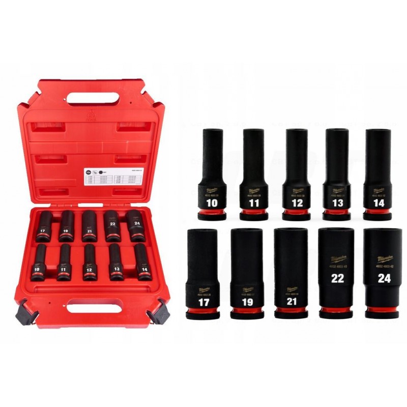 MILWAUKEE Průmyslové hlavice Shockwave 1/2" HEX sada 10ks prodloužené - 4932480457
