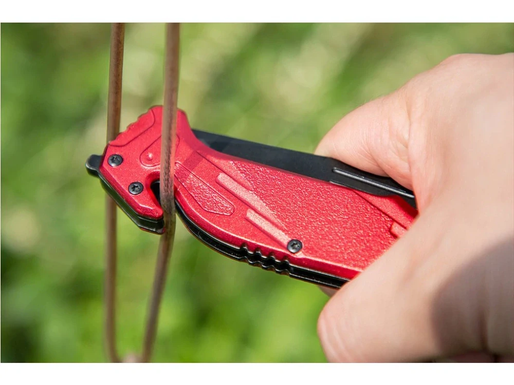KS TOOLS 907.2220 Nůž taktický kapesní zavírací, řezač pásů a rozbíječ skla, délka 21 cm