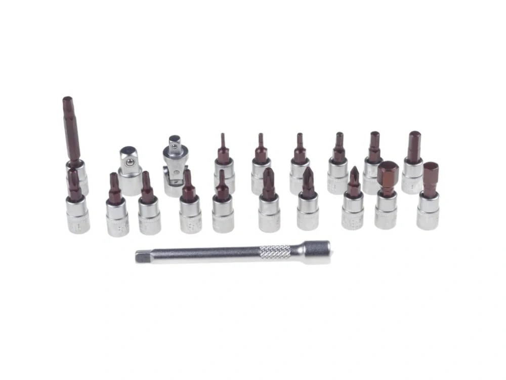 QUATROS QS59001 Momentový klíč 1/4", 5-25 Nm, přesný 3%, se zástrčnými hlavicemi, 21 ks