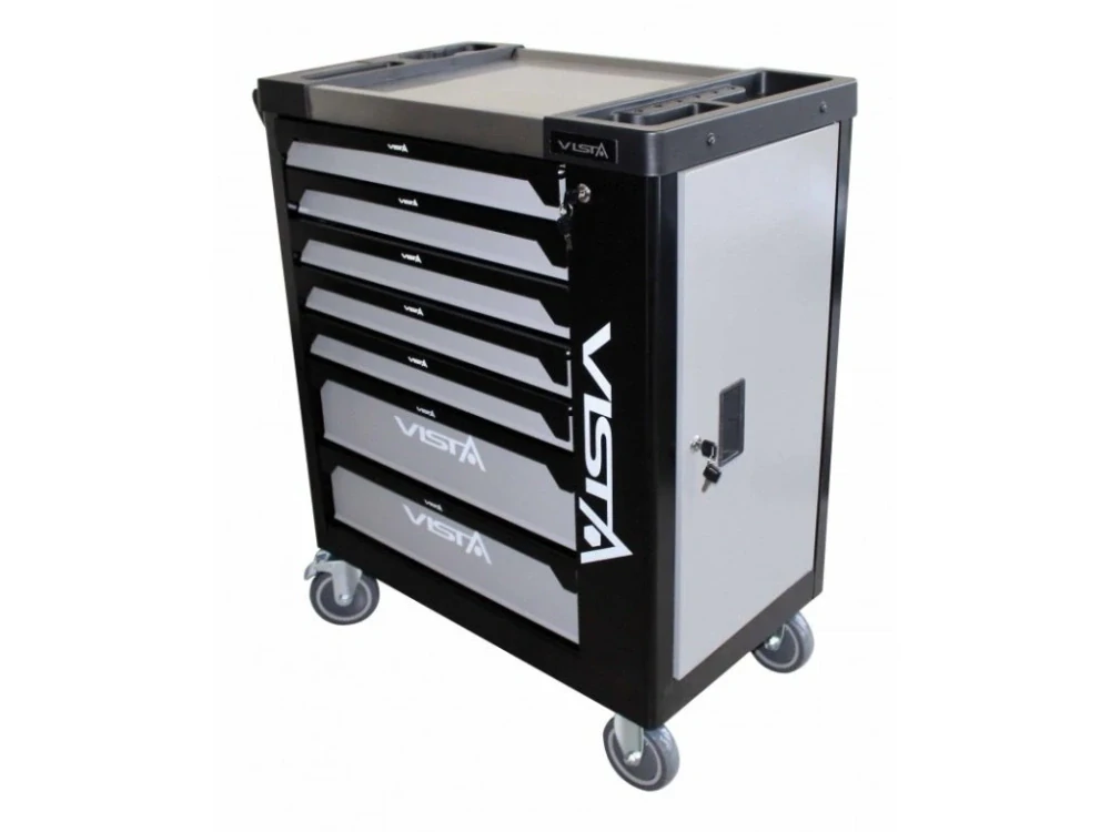 ASTA V-T250E Dílenský montážní vozík vybavený, 257 ks nářadí, 7 zásuvek a skříňka